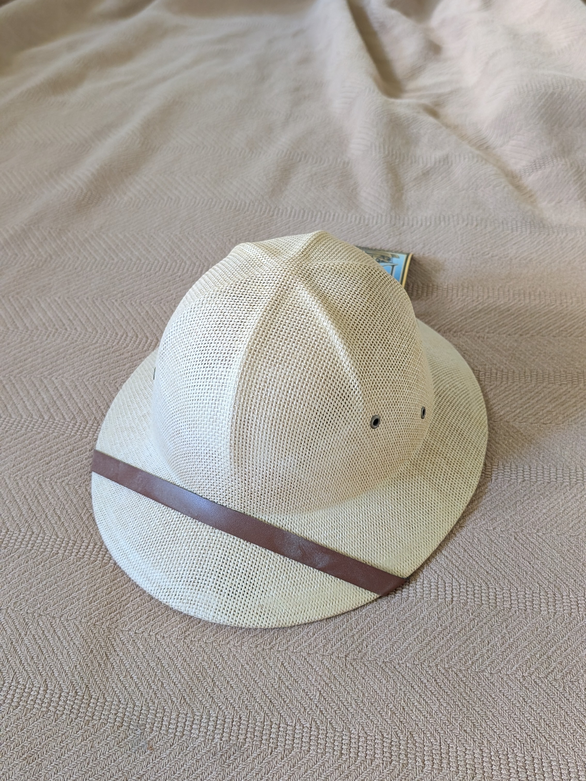 Men's Cream Straw Safari Hat With Brown Band